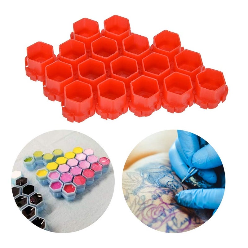 ZJchao Ink for Tattooing, Pigment Ink Cups 200Pcs Pigment Ink Cups Honeycomb Shape Pigment Holder Cups Permanent Makeup Supplies Painting Kits Supplies Plastic Ink Cups for Artist(Red) - Image 1